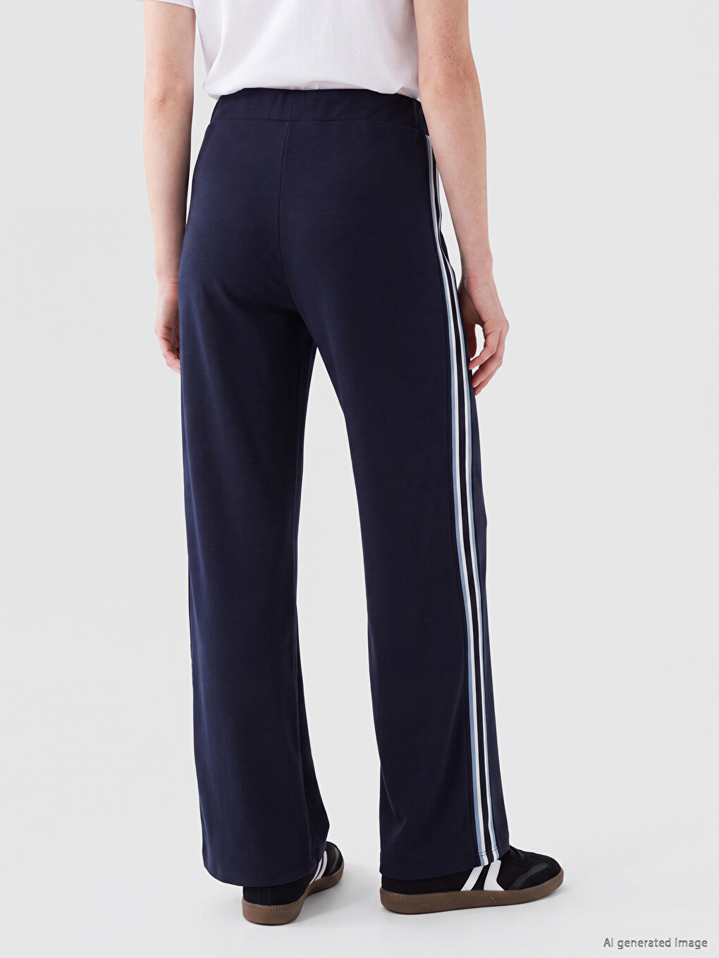 Side Striped Wide Leg Women's Sweatpants-3