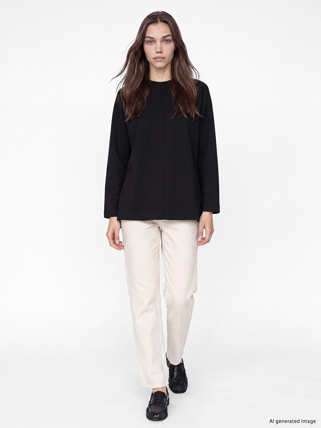 Siyah Soft Touch Oversize Kadın Sweatshirt Tunik-1