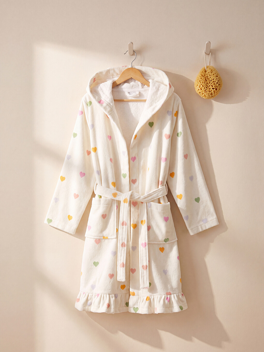 Heart Patterned Cotton Girls' Bathrobe