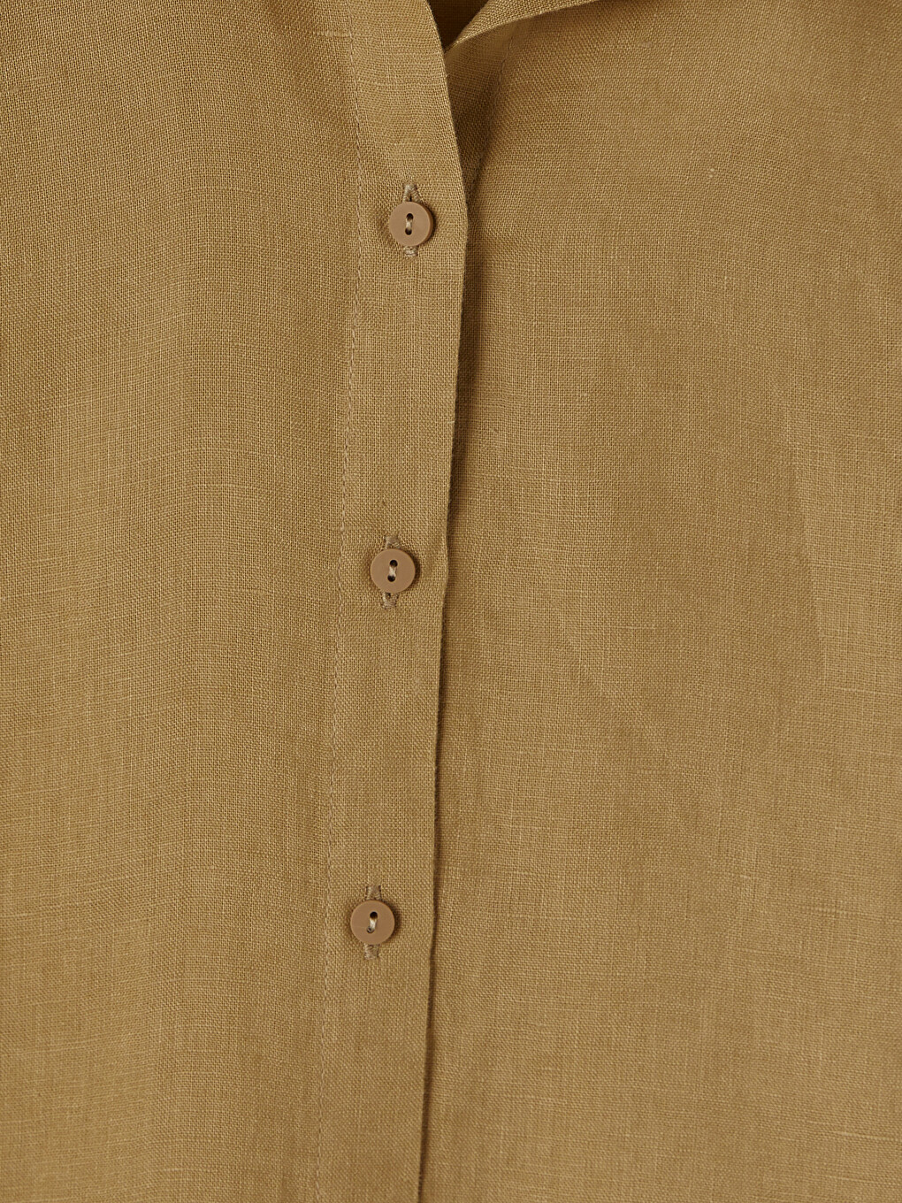 Kahverengi %100 Keten Kadın Gömlek-1