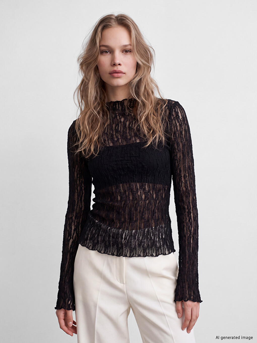 Mock Neck Lace Blouse