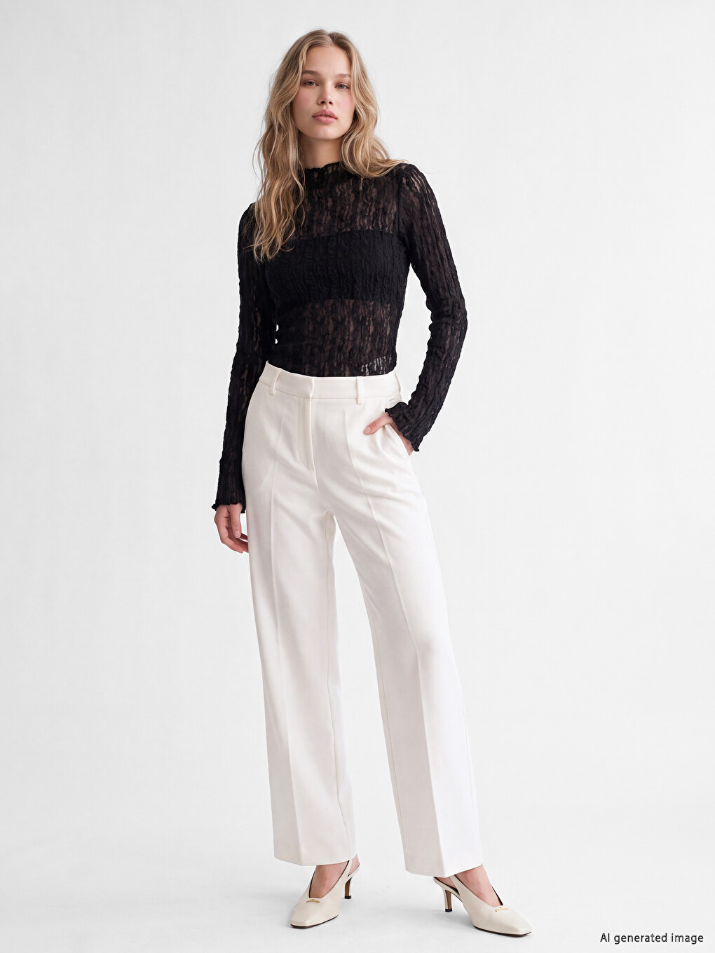 Mock Neck Lace Blouse-1