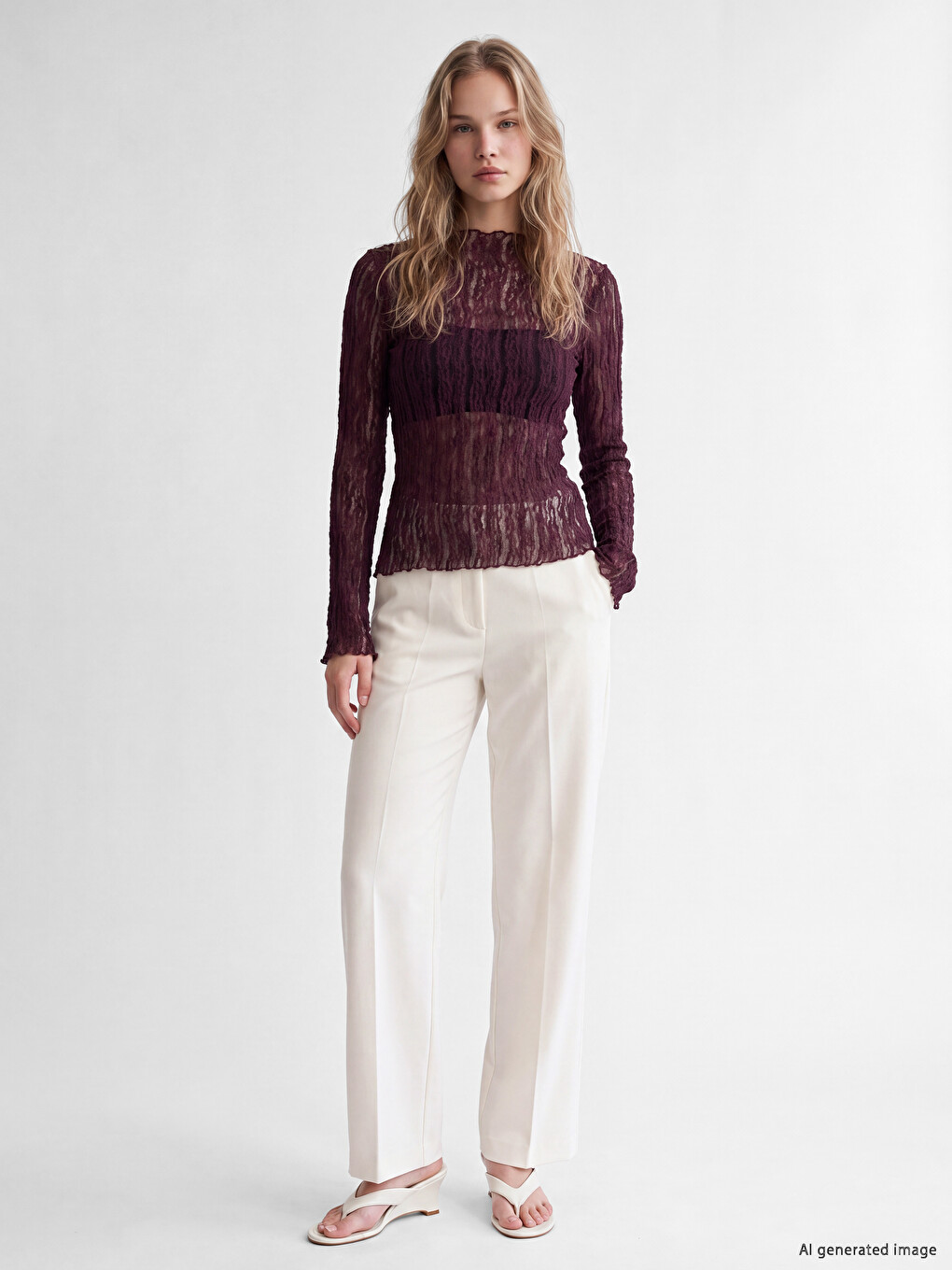 Mock Neck Lace Blouse-1