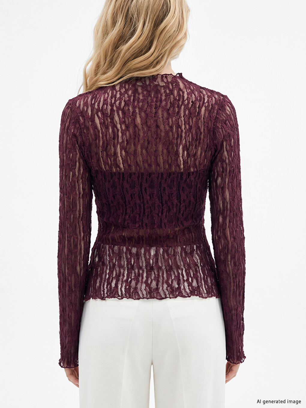 Mock Neck Lace Blouse-3