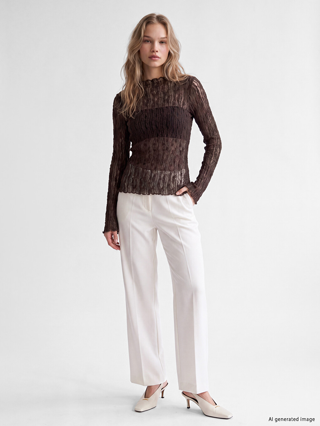 Mock Neck Lace Blouse-1