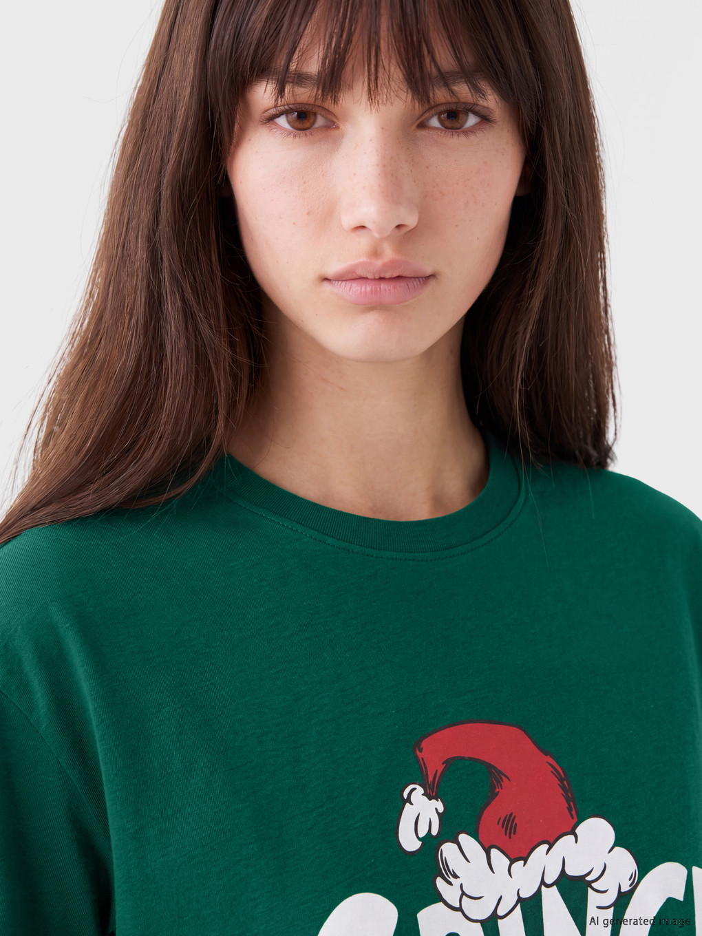 Дөңгелек Жағалы Grinch Принтті Әйелдерге Арналған Футболка-1