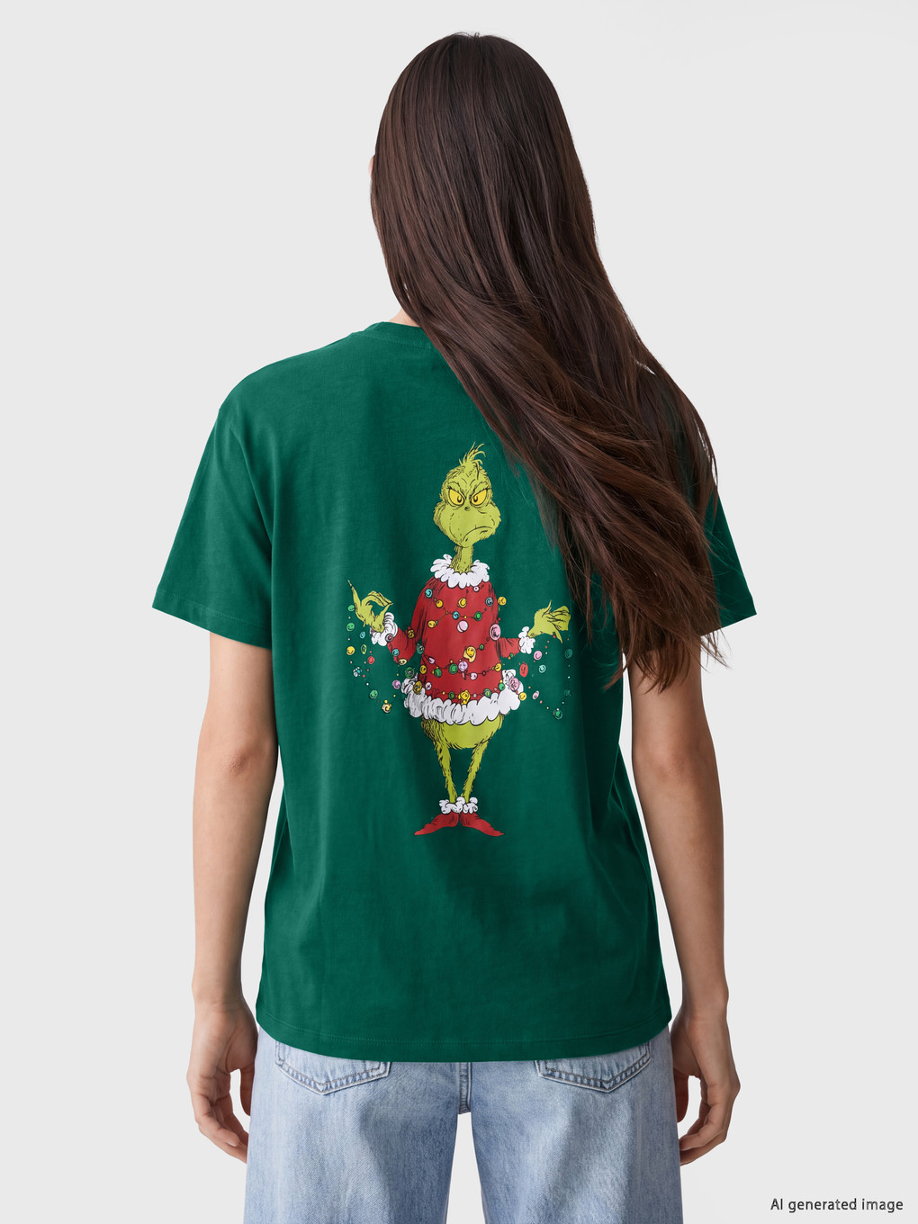 Дөңгелек Жағалы Grinch Принтті Әйелдерге Арналған Футболка-2