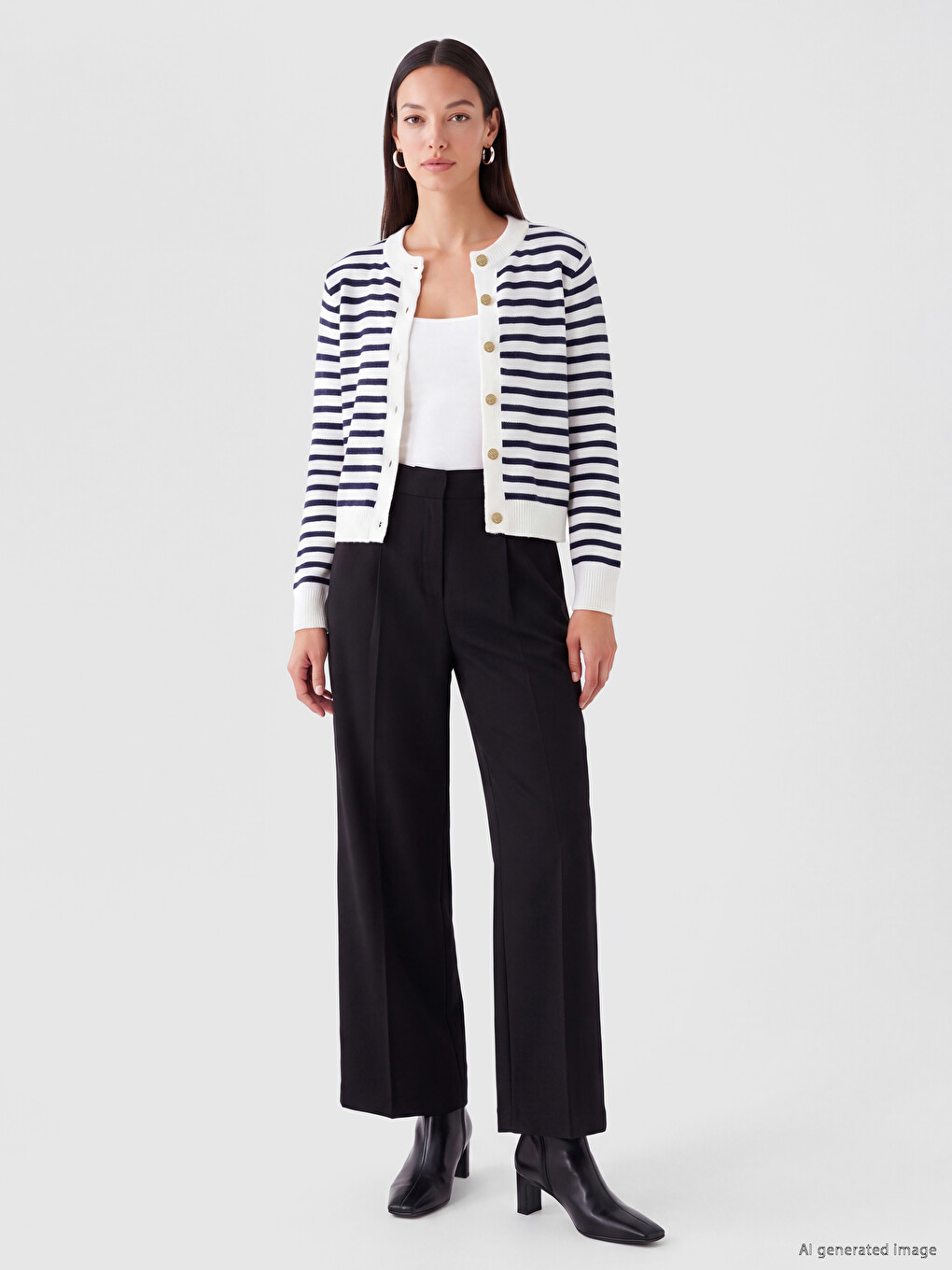 Crew Neck Striped Women's Knitwear Cardigan-1