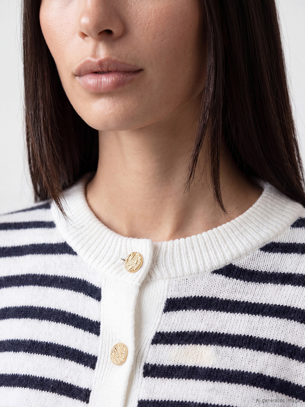 Crew Neck Striped Women's Knitwear Cardigan-2