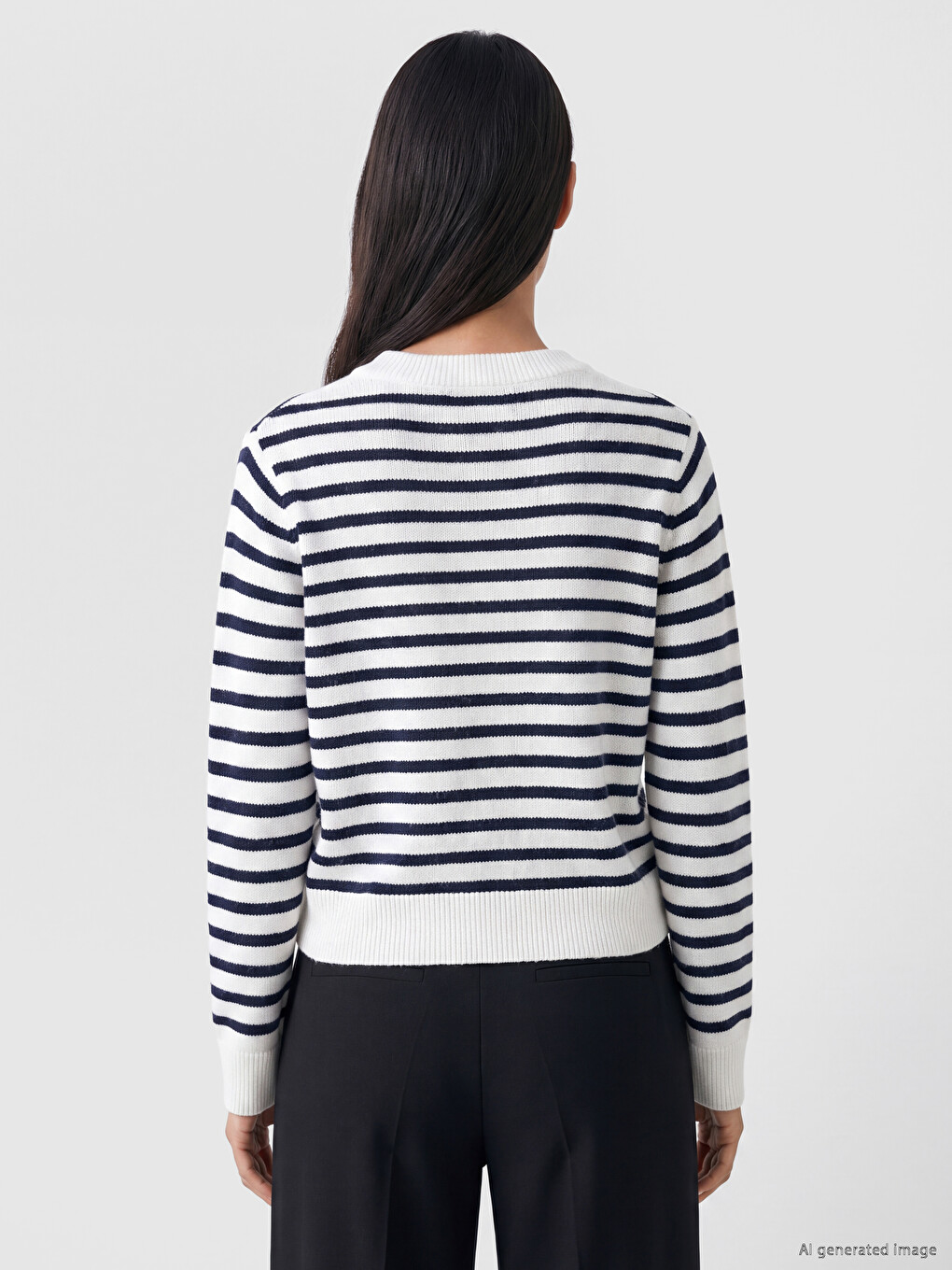 Crew Neck Striped Women's Knitwear Cardigan-3