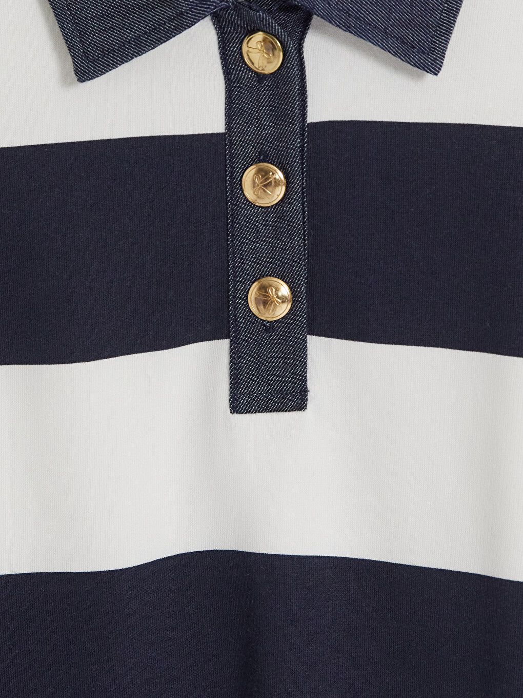 Beyaz Polo Yaka Çizgili Kadın Sweatshirt-5