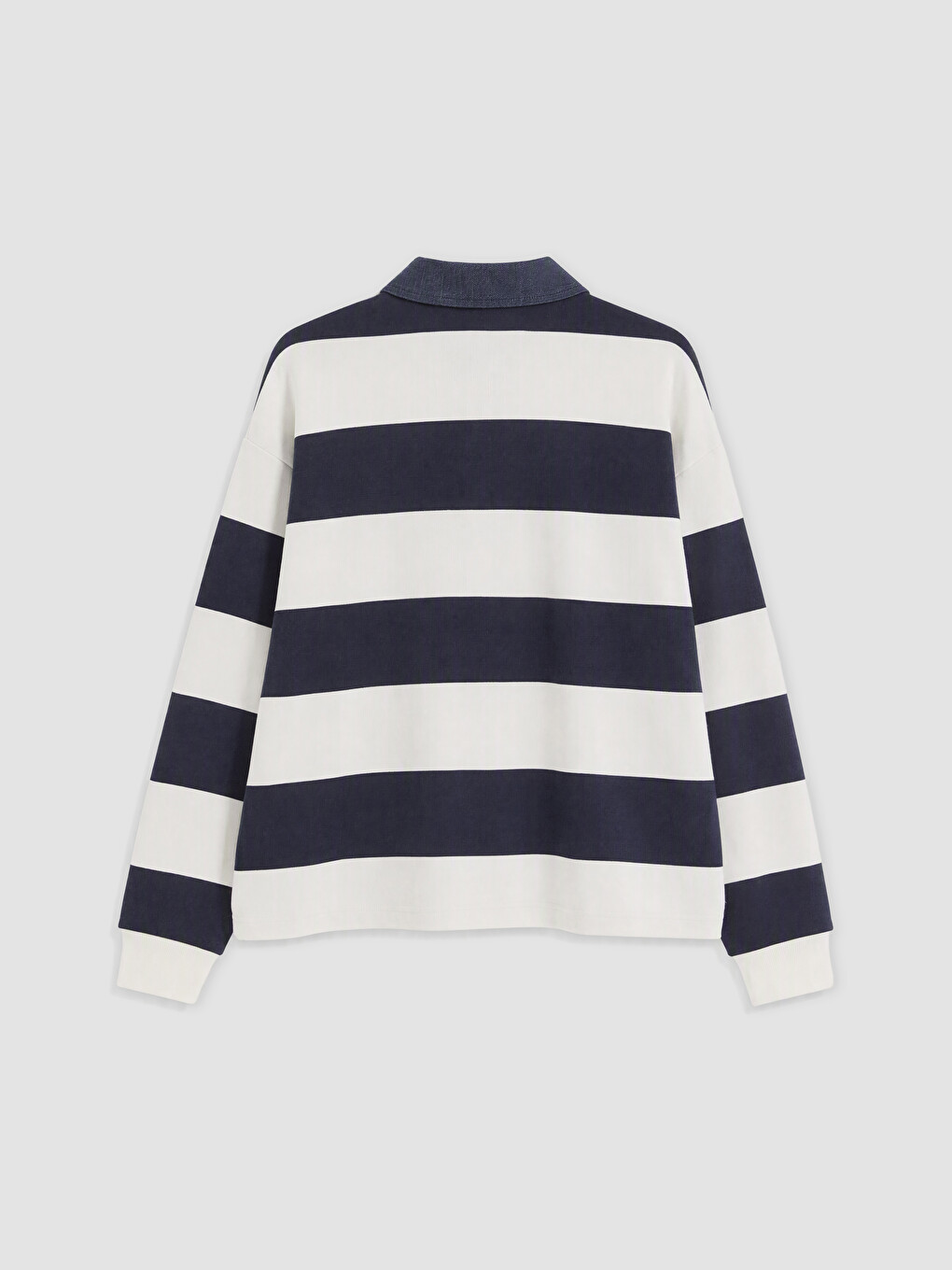 Beyaz Polo Yaka Çizgili Kadın Sweatshirt-6