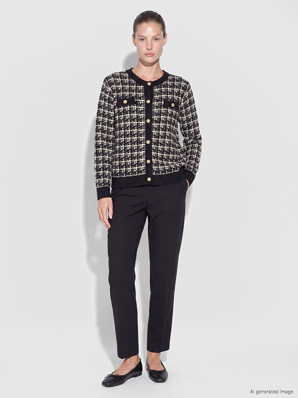 Crew Neck Plaid Women's Knitwear Cardigan-1