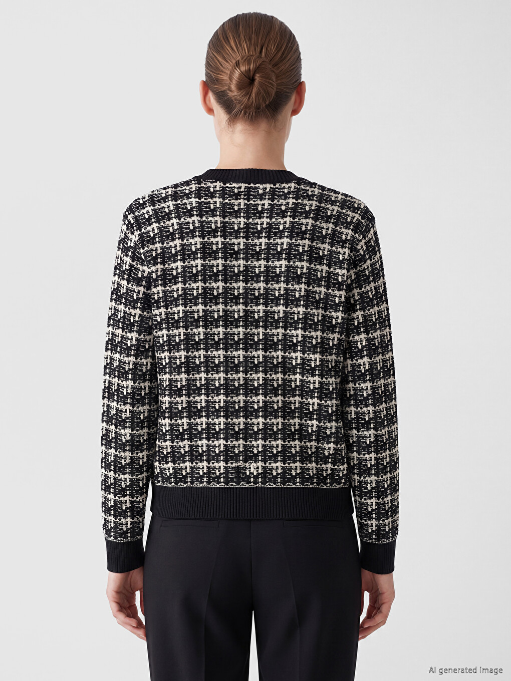 Crew Neck Plaid Women's Knitwear Cardigan-3