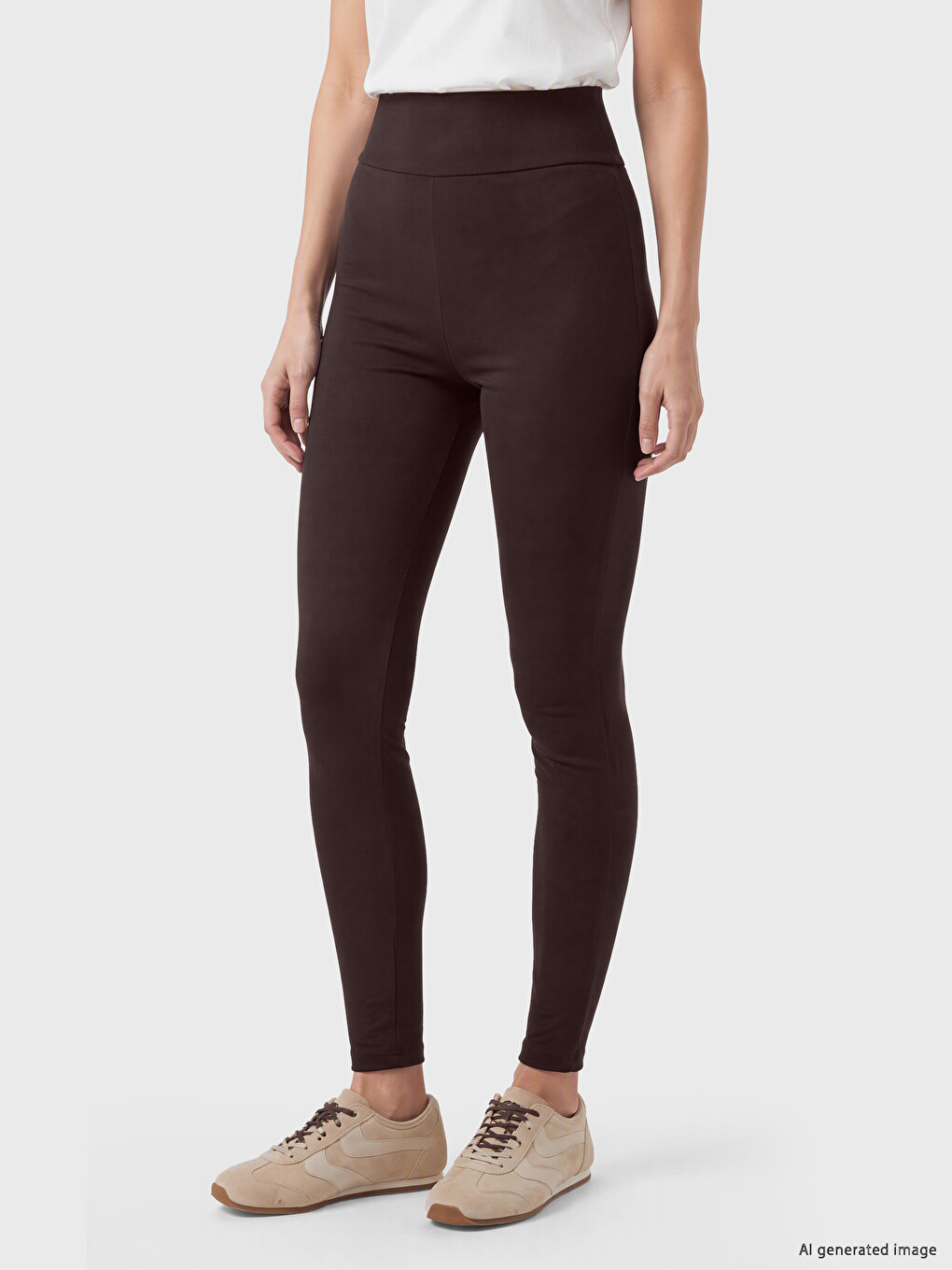 Femër Ngjyre Kafe Leggins-1