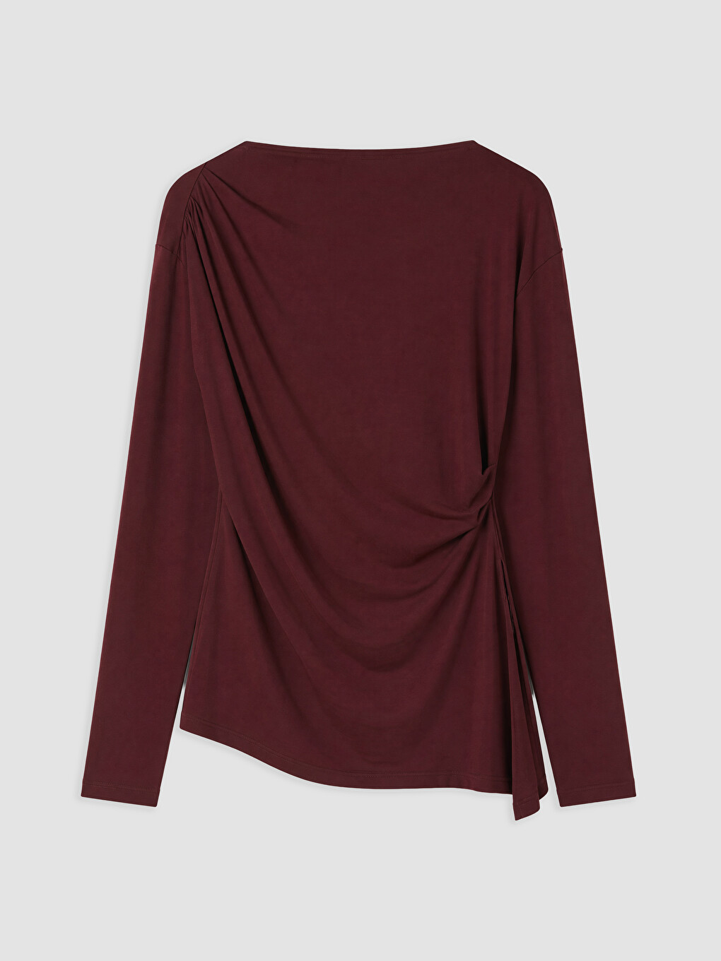 Bordo Kayık Yaka Büzgülü Bluz-4