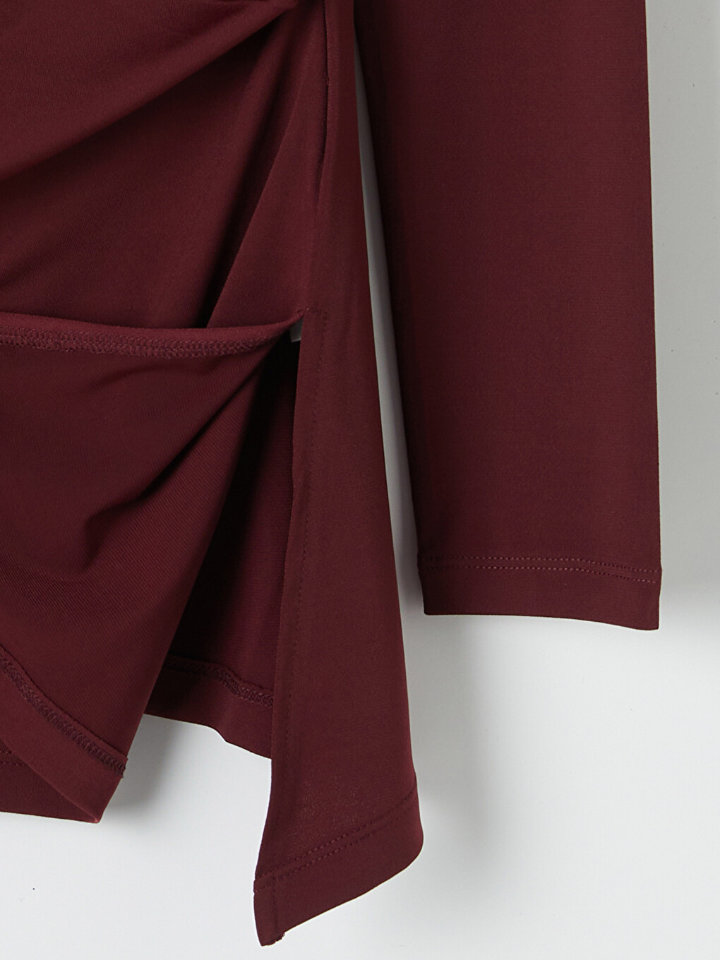 Bordo Kayık Yaka Büzgülü Bluz-7