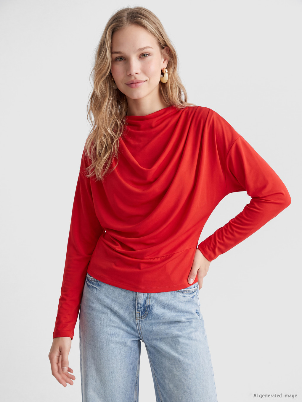 Mock Neck Draped Blouse
