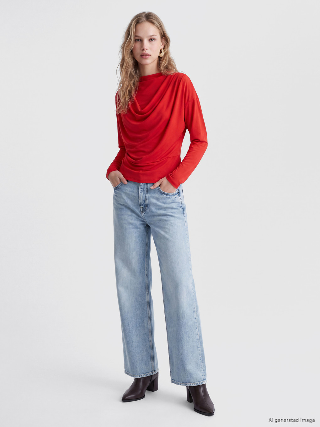 Mock Neck Draped Blouse-1