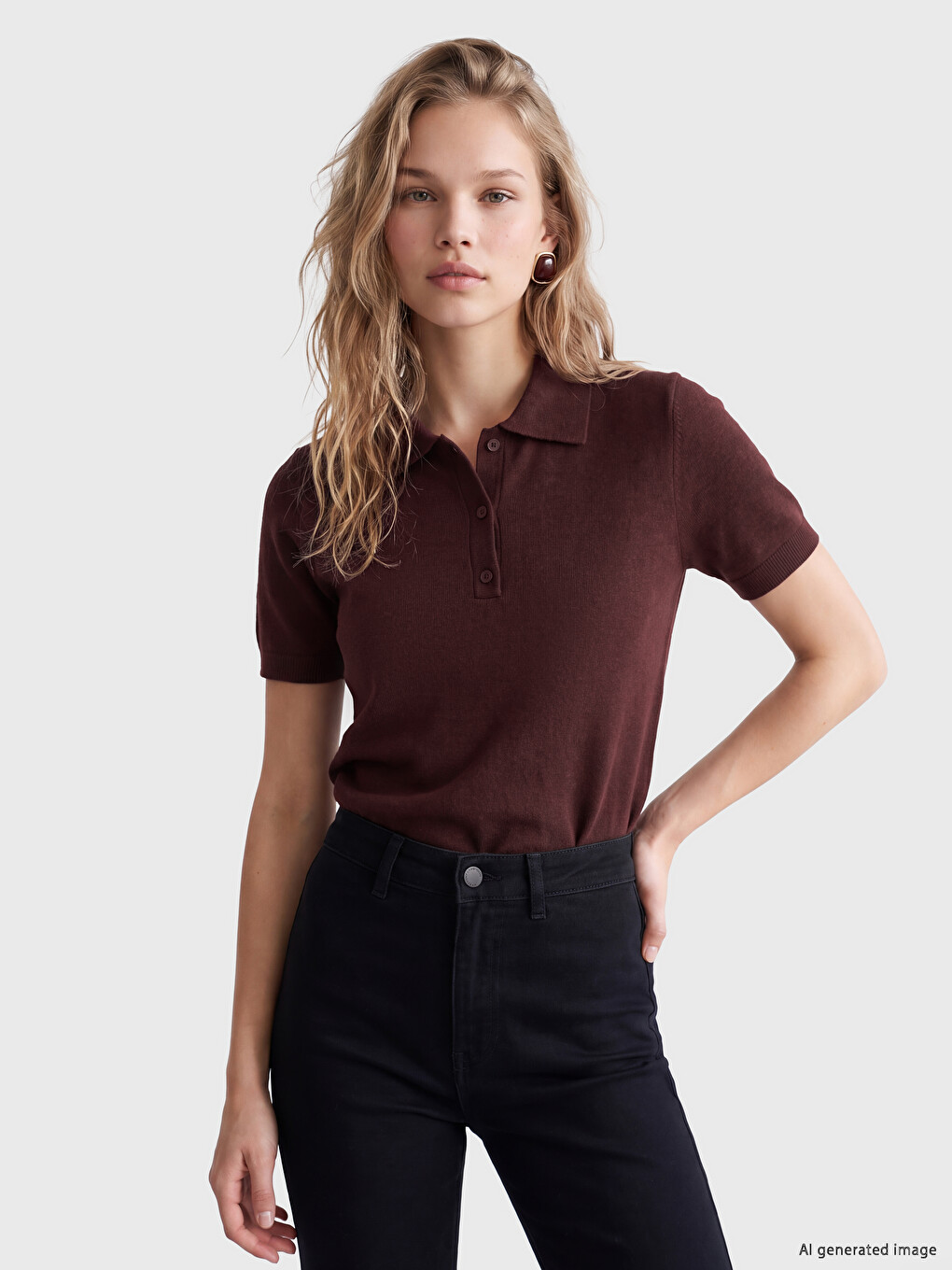 Pulover Tricotat Cu Guler Polo Pentru Femei