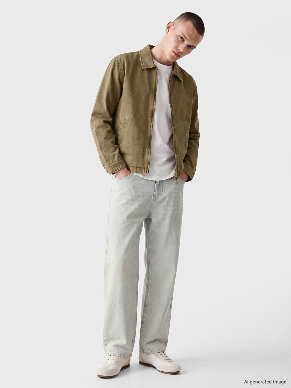 Man Khaki Denim Jacket-1