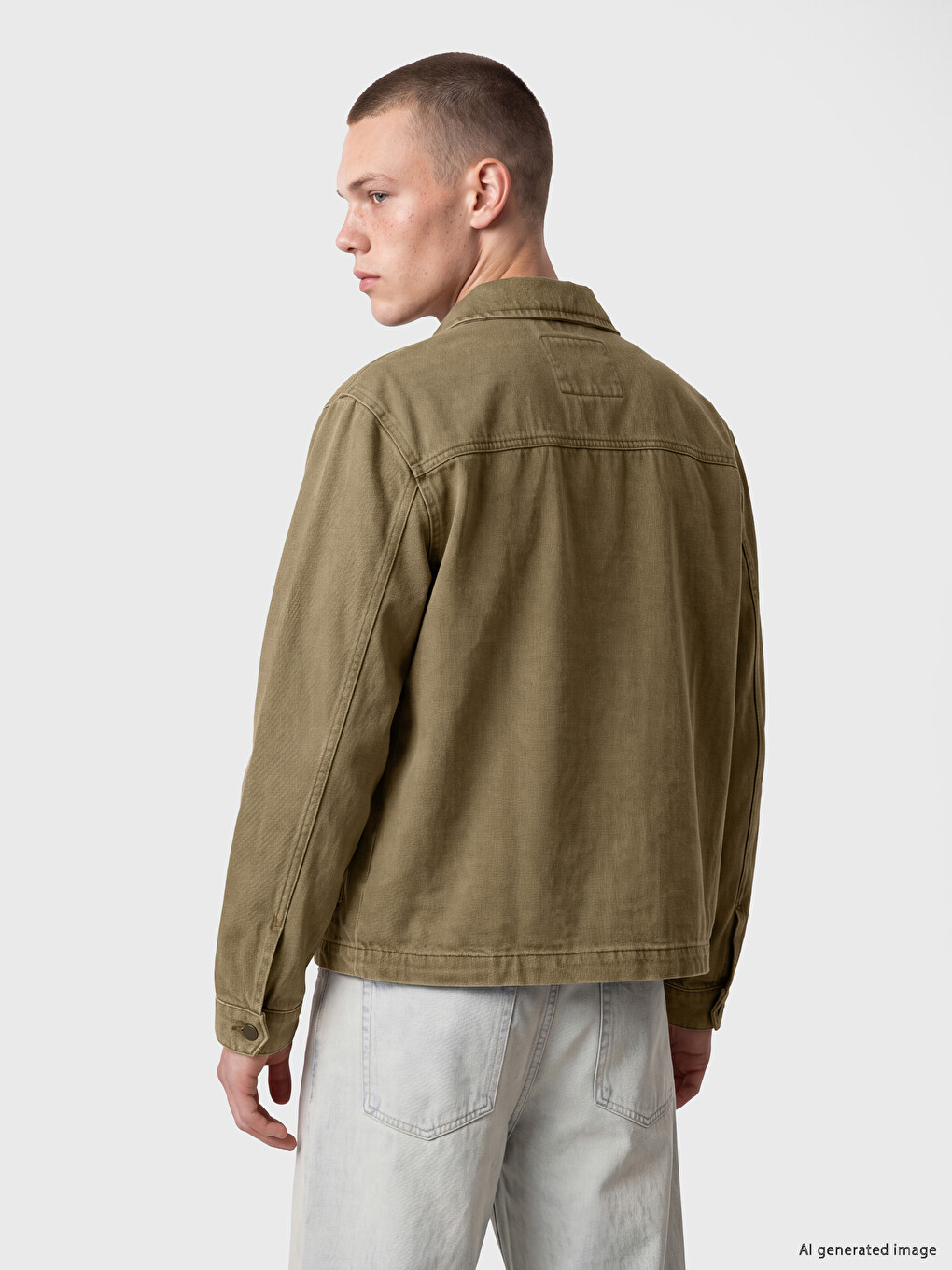 Man Khaki Denim Jacket-3