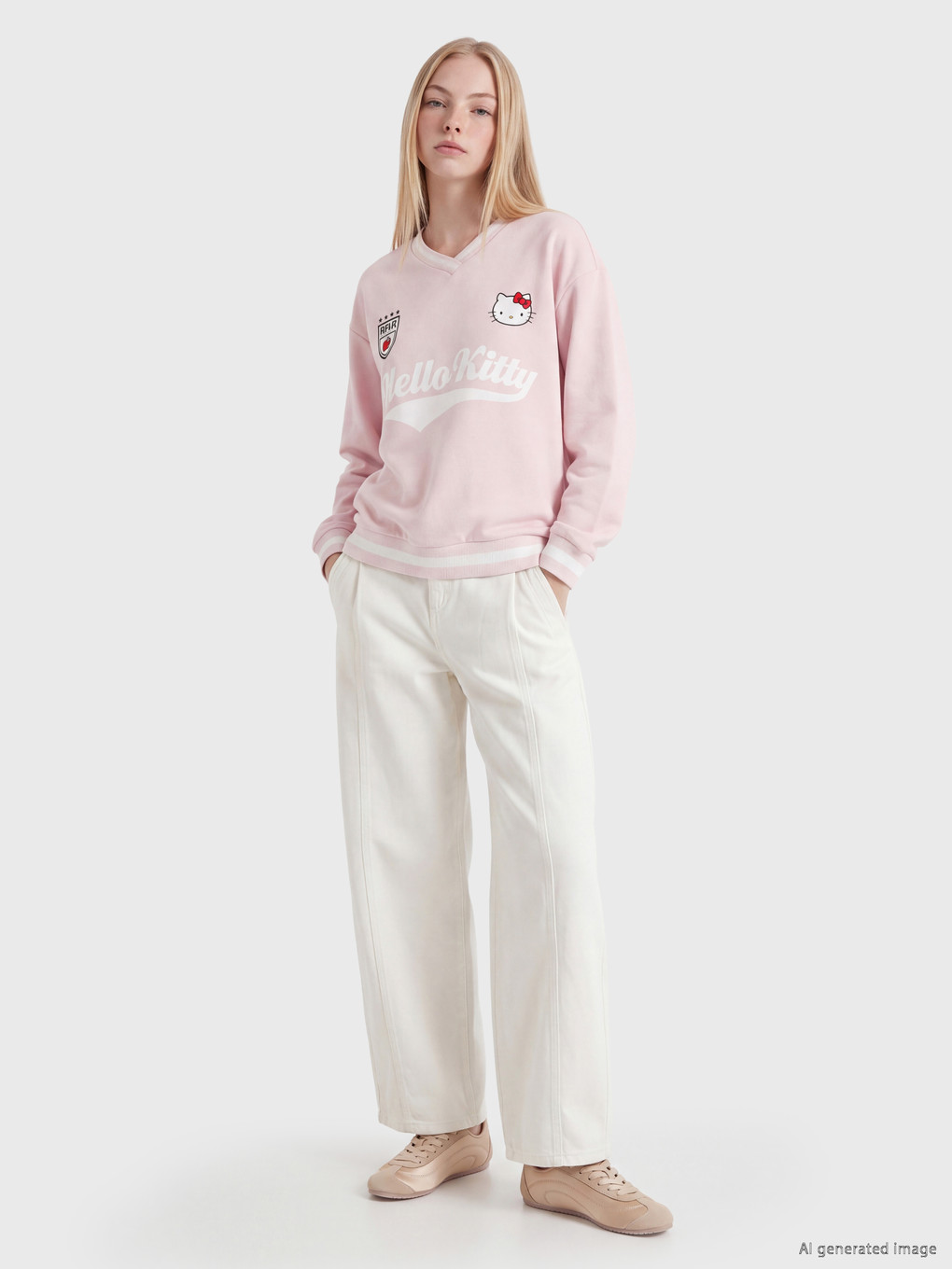 Hello Kitty Printed Oversize Women's Thick Sweatshirt-1