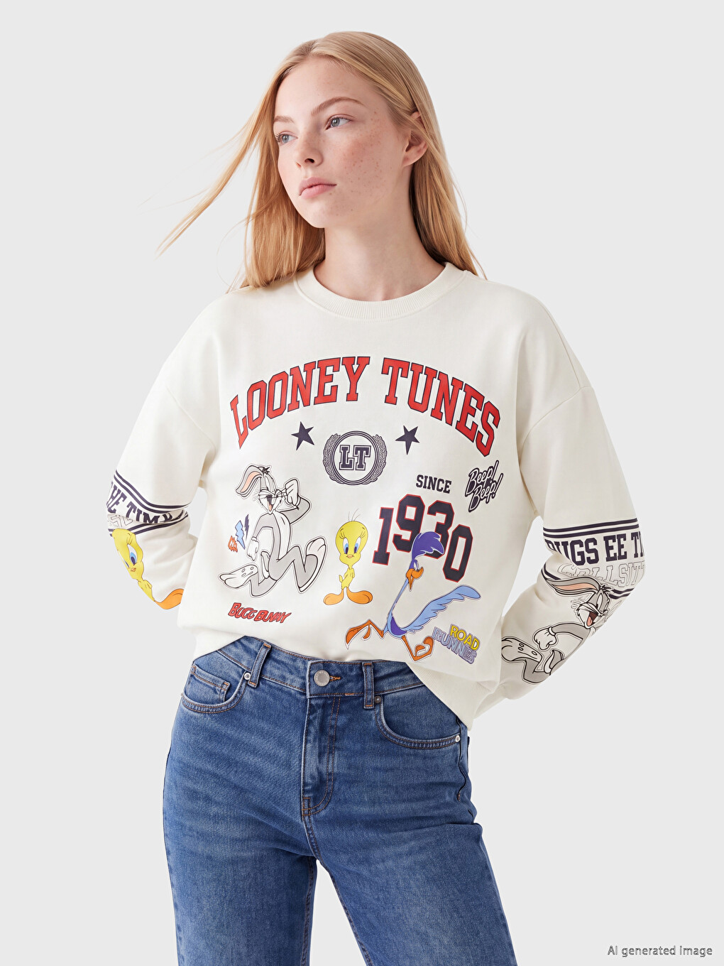Bluzë Sportive E Trashë Me Stampim Bugs Bunny Për Gra