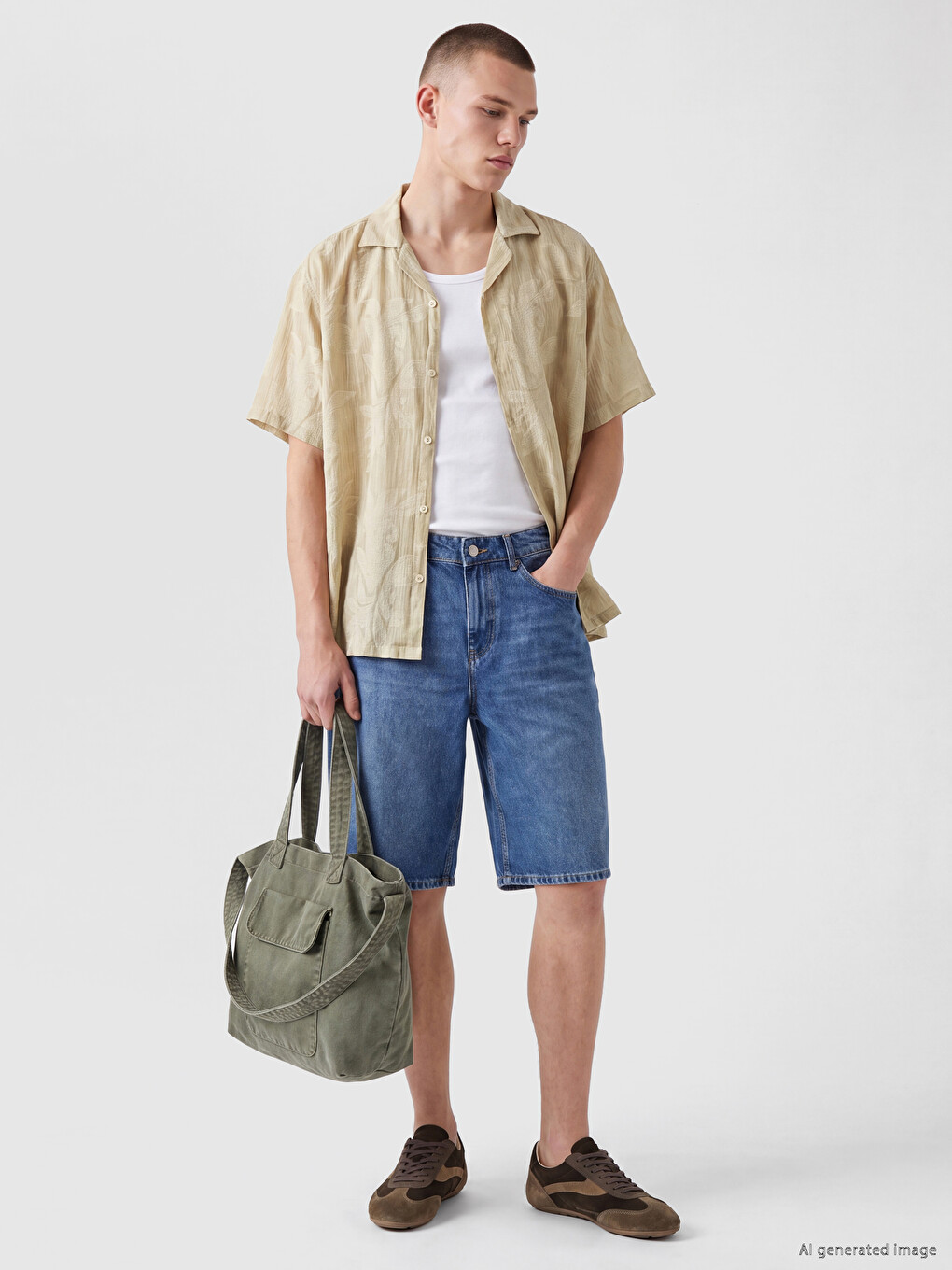 İndigo Loose Fit Erkek Jean Şort-1