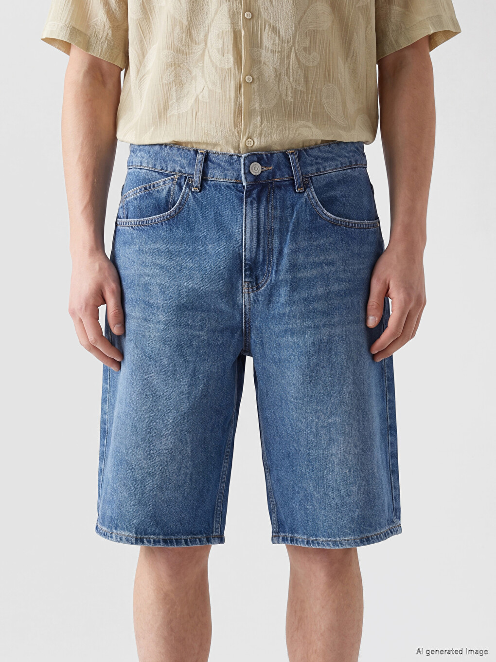 İndigo Loose Fit Erkek Jean Şort-2