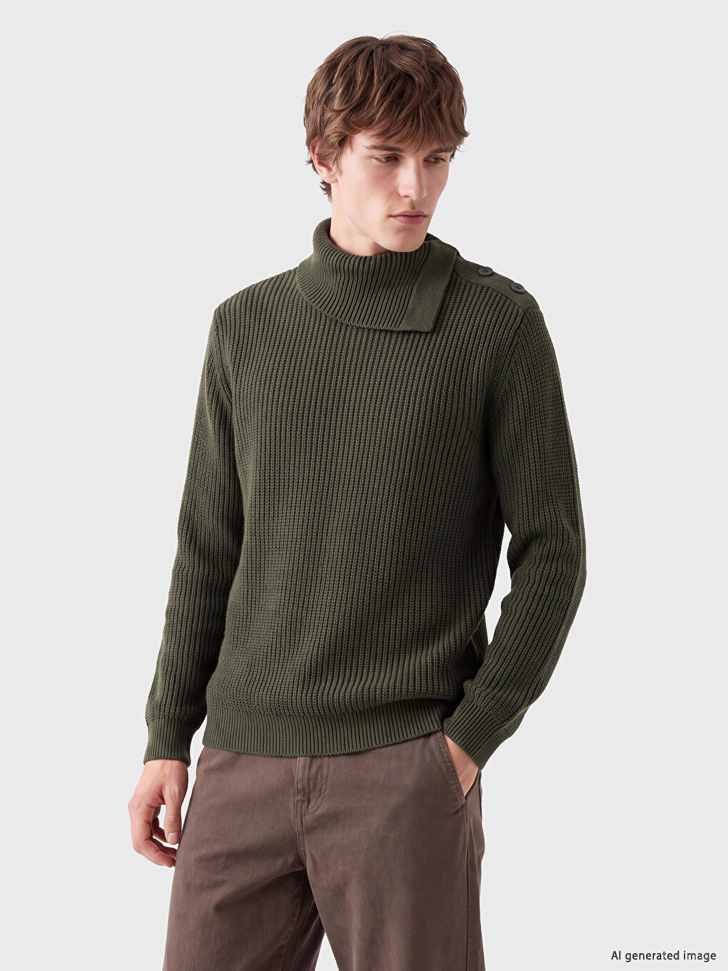 Pulover Tricotat Mock Neck Bărbați-1