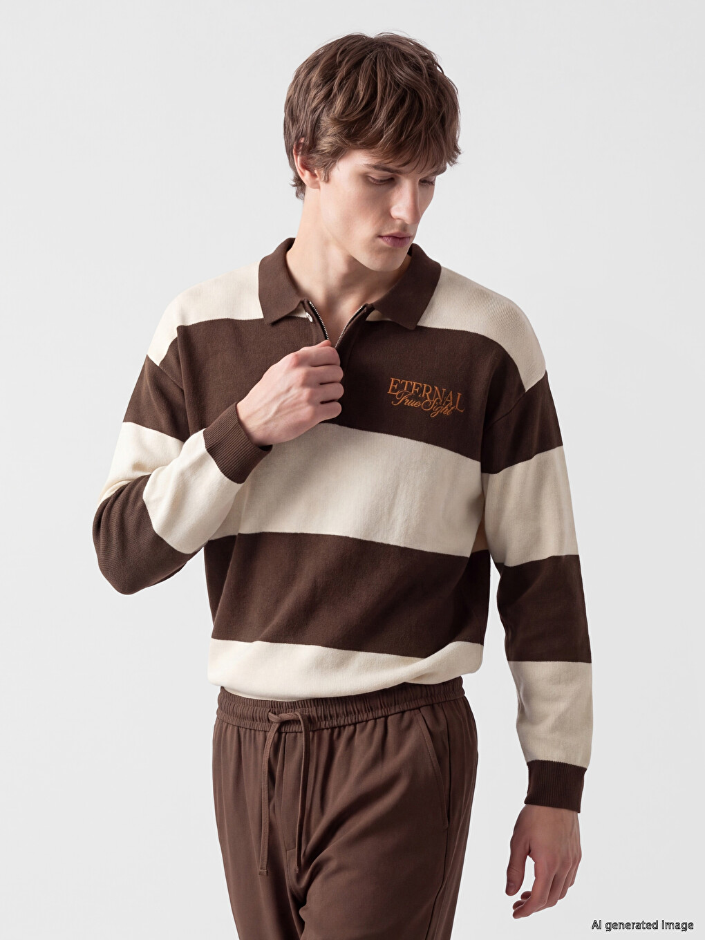 Polo Collar Embroidered Men's Knitwear Sweater
