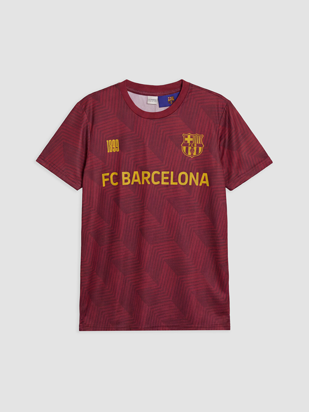 Bordo Bisiklet Yaka Fc Barcelona Baskılı Erkek Çocuk Tişört