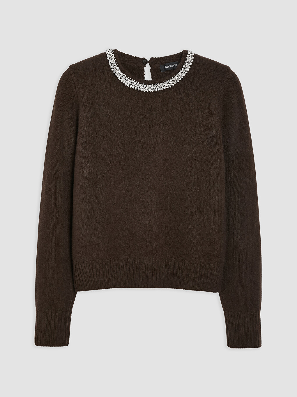 Crew Neck Rhinestone Embellished Women's Knitwear Sweater-4