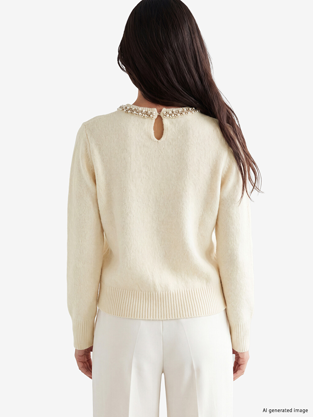Crew Neck Rhinestone Embellished Women's Knitwear Sweater-3