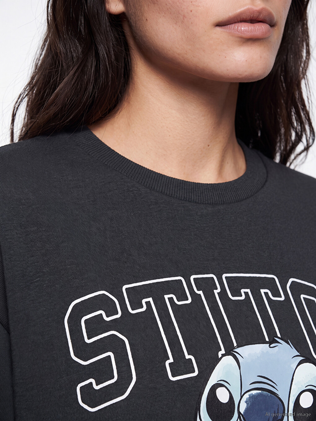 Antrasit Stitch Baskılı Oversize Kadın Sweatshirt-2