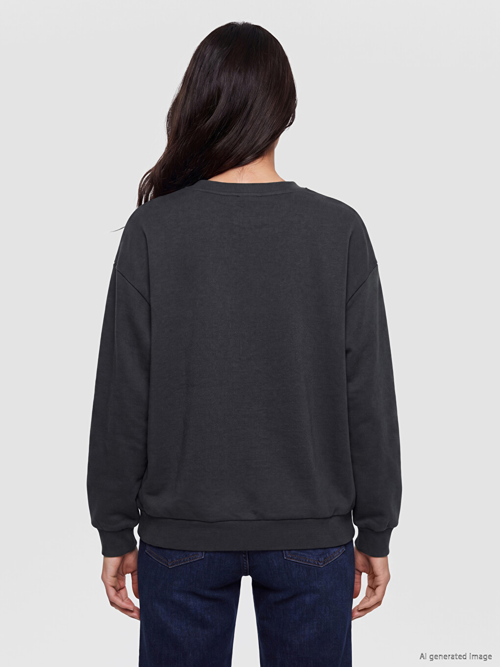 Antrasit Stitch Baskılı Oversize Kadın Sweatshirt-3