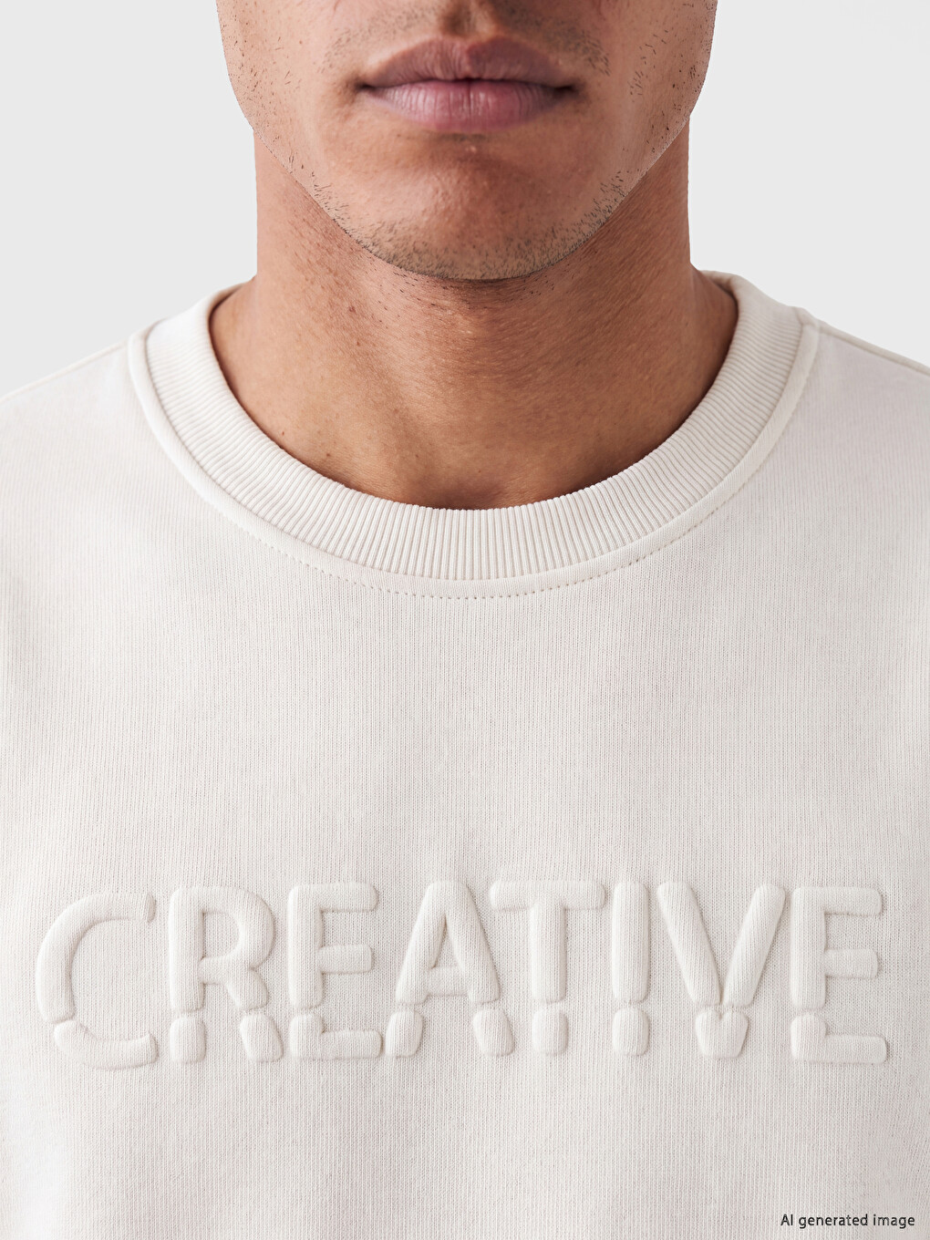 Gri Bisiklet Yaka Baskılı Erkek Kalın Sweatshirt-2