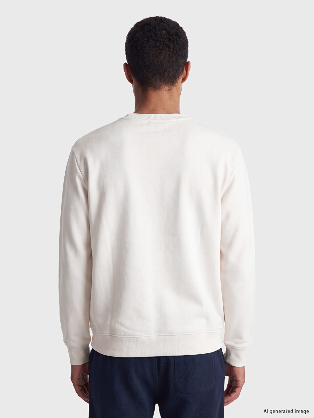 Gri Bisiklet Yaka Baskılı Erkek Kalın Sweatshirt-3