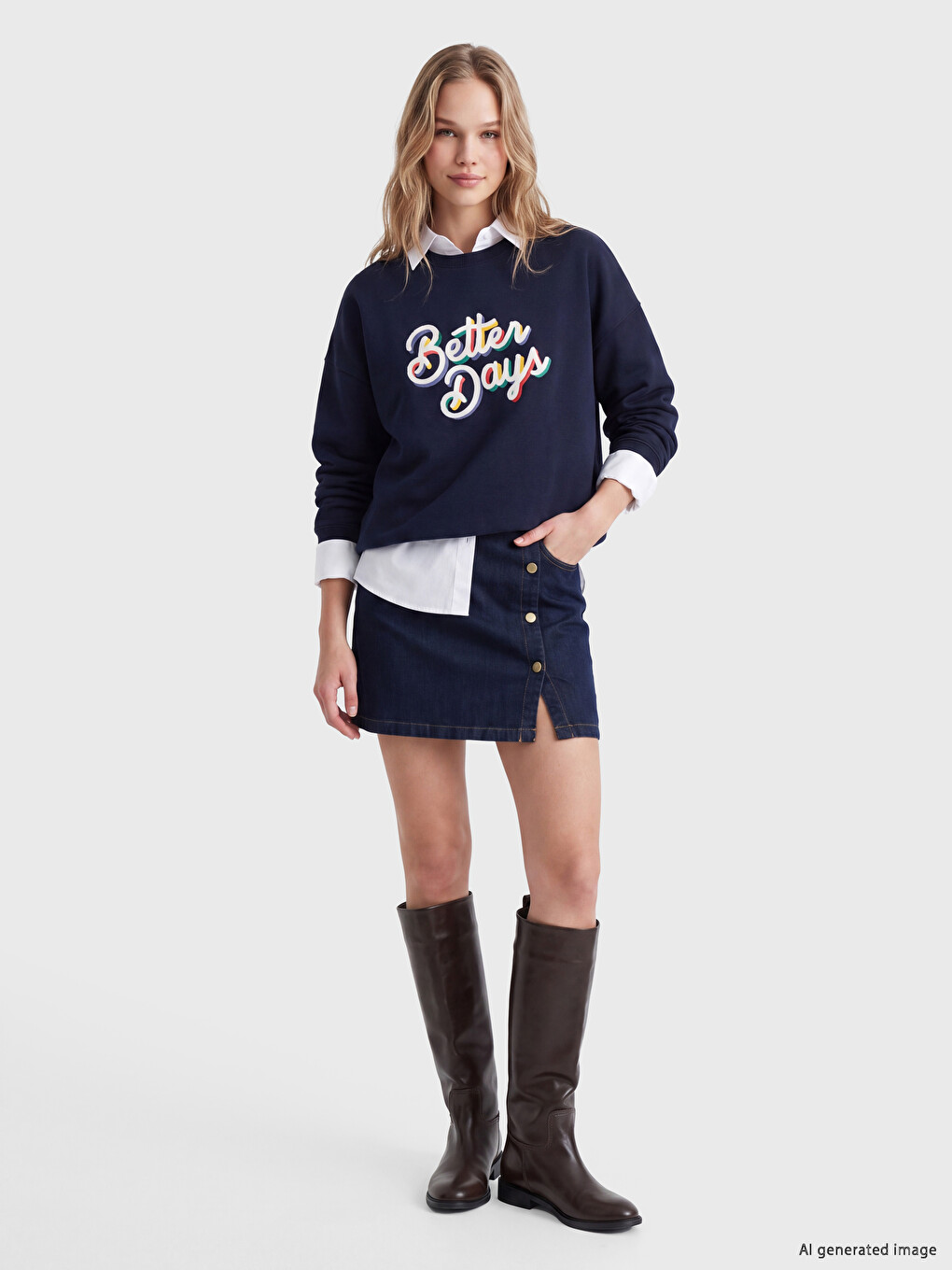 Crew Neck Embroidered Women's Thick Sweatshirt-1
