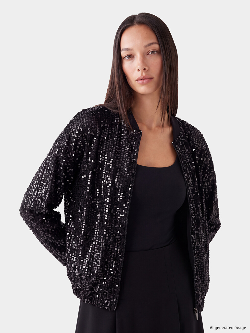 Bomber Collar Sequined Women's Cardigan