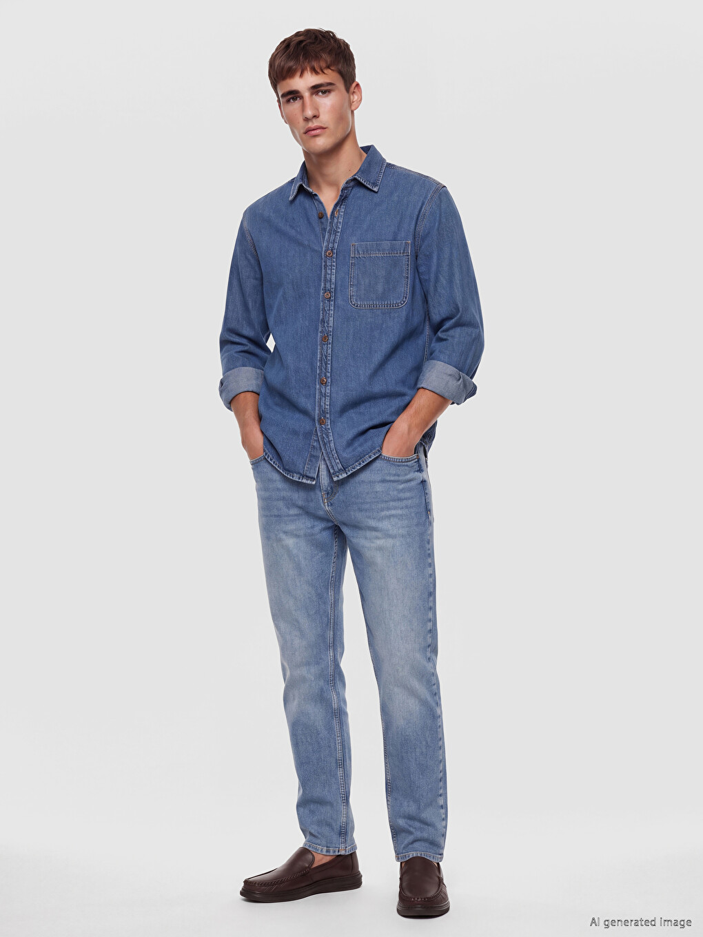 İndigo Relax Fit Erkek Jean Gömlek-1