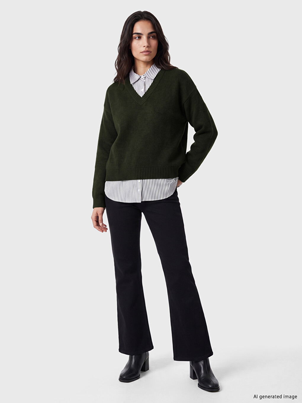 V Neck Shirt-look Women's Knitwear Sweater-1