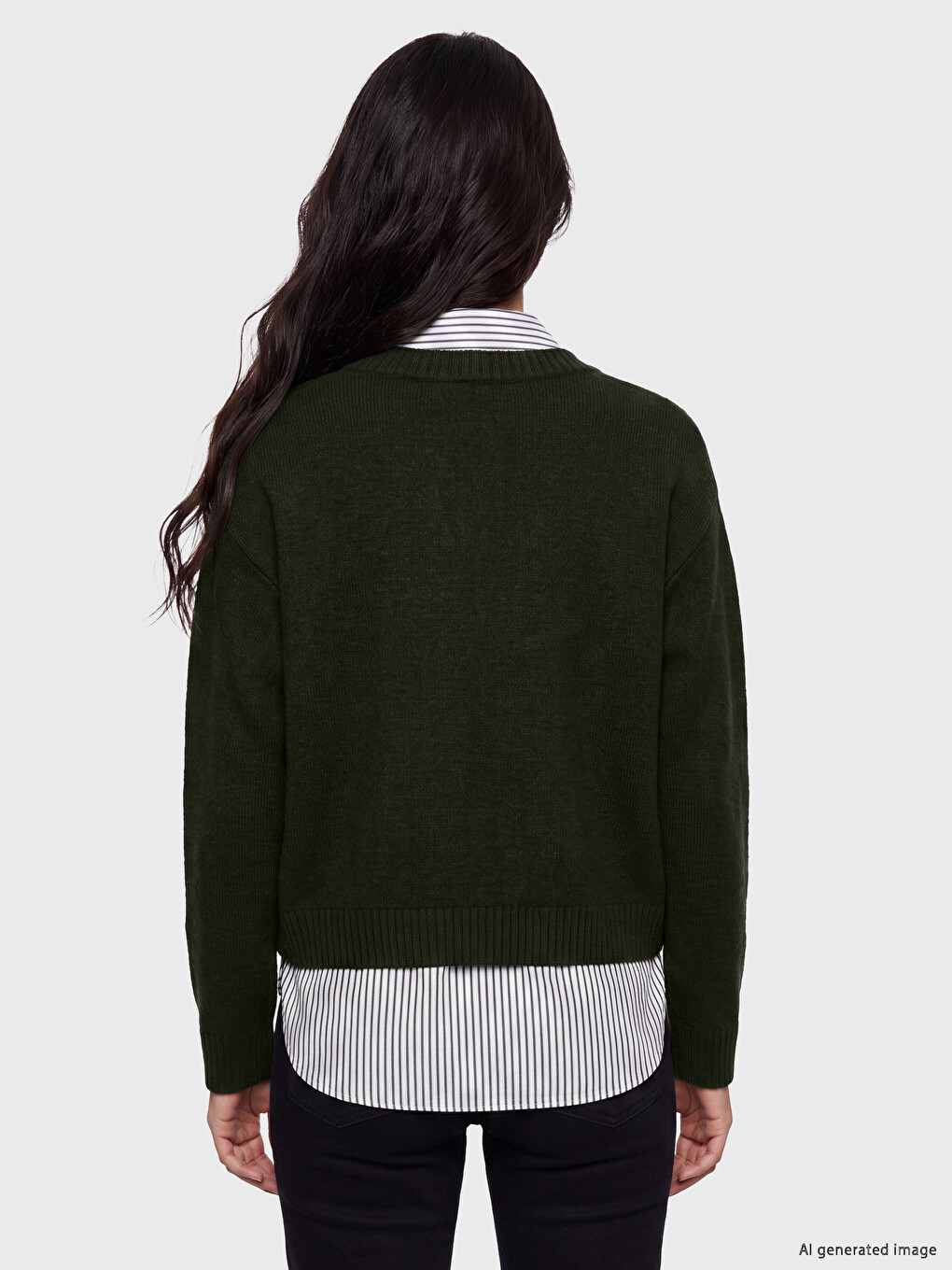 V Neck Shirt-look Women's Knitwear Sweater-3