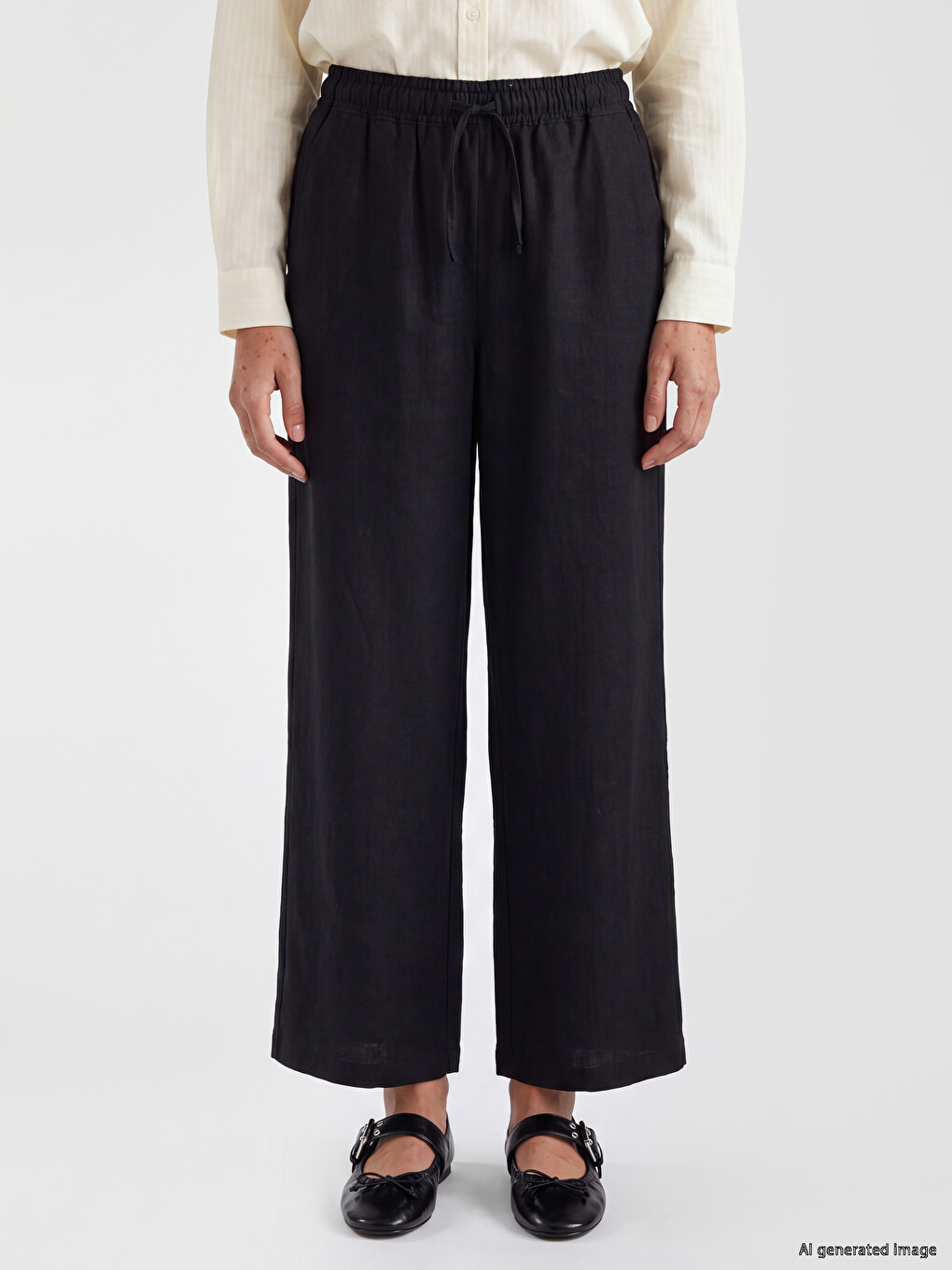 Elastic Waist Linen Blend Women's Trousers-1