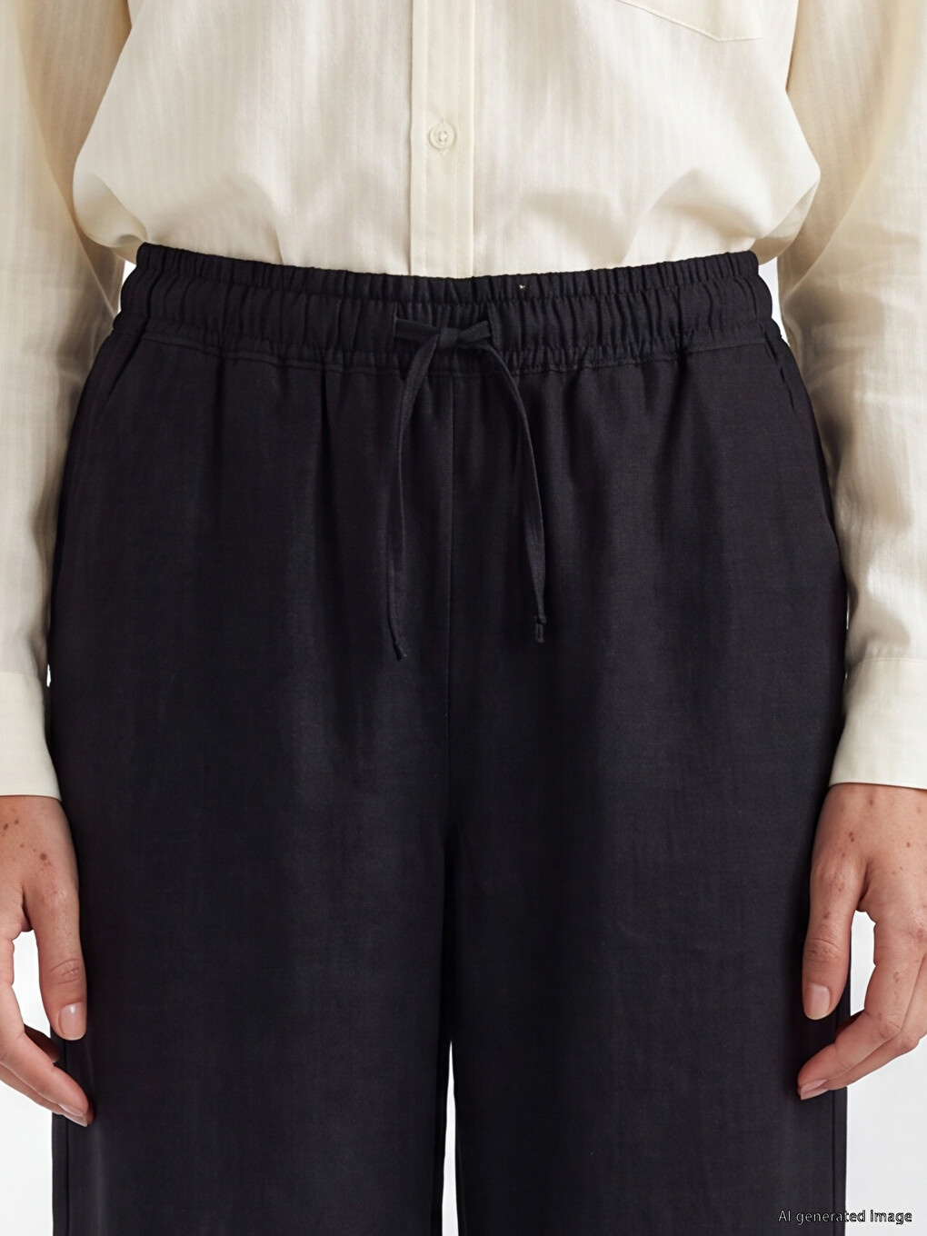 Elastic Waist Linen Blend Women's Trousers-2