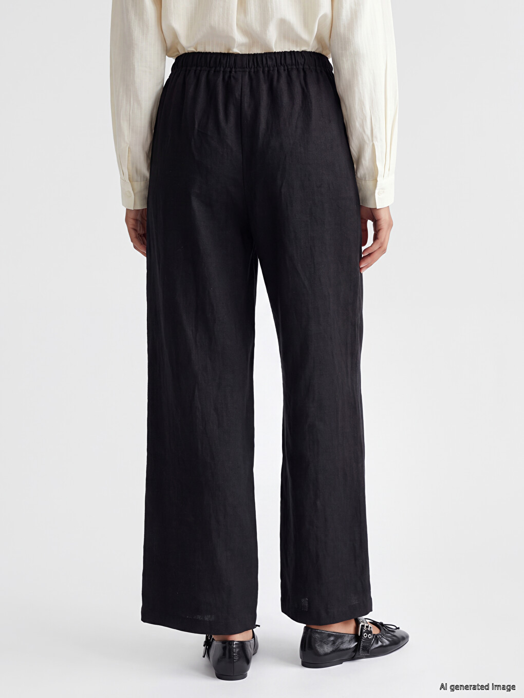 Elastic Waist Linen Blend Women's Trousers-3