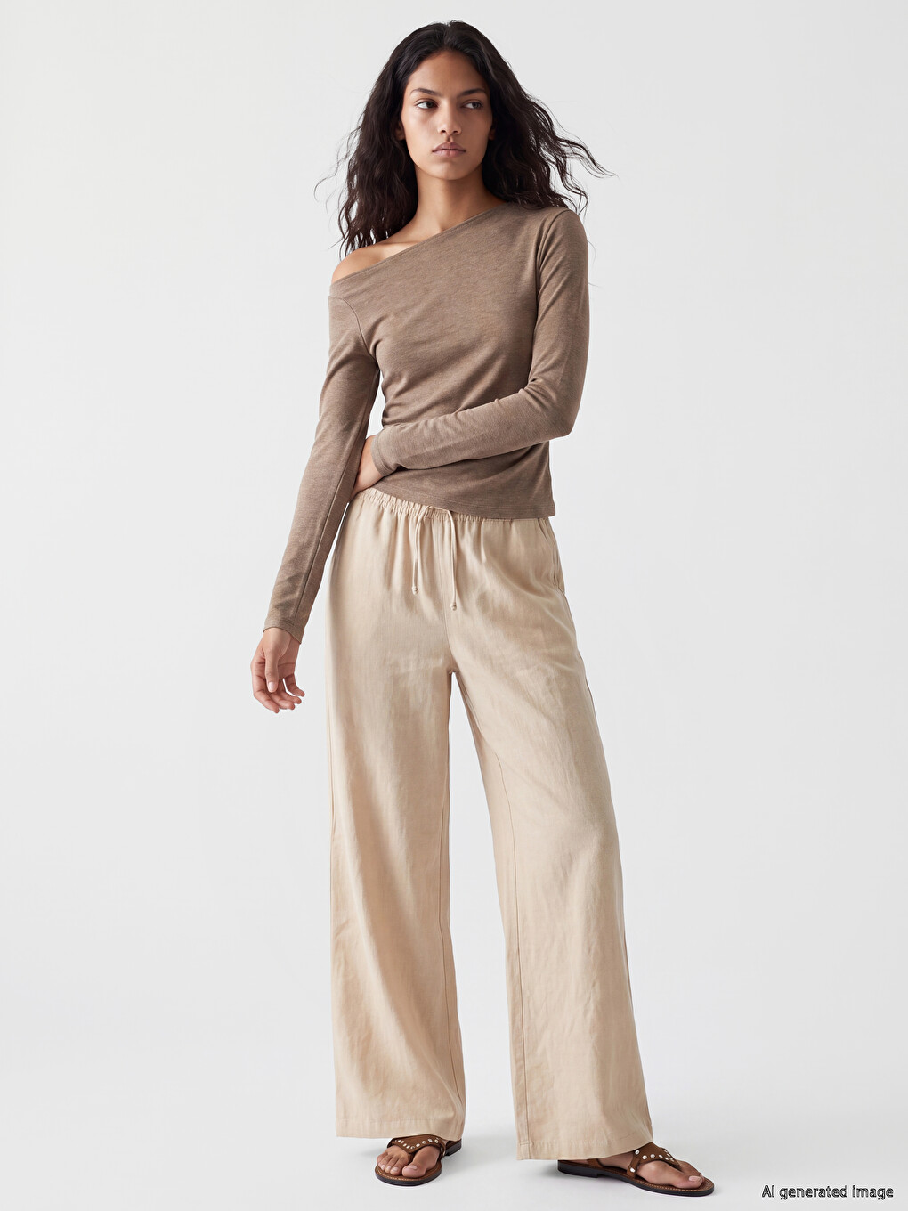 Elastic Waist Linen Blend Women's Trousers
