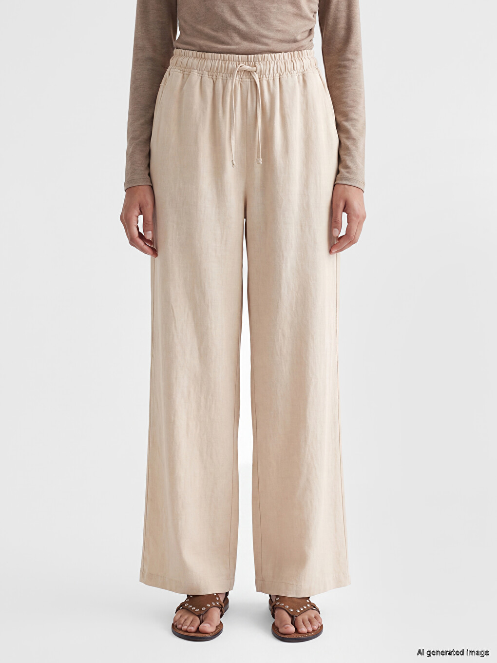 Elastic Waist Linen Blend Women's Trousers-1