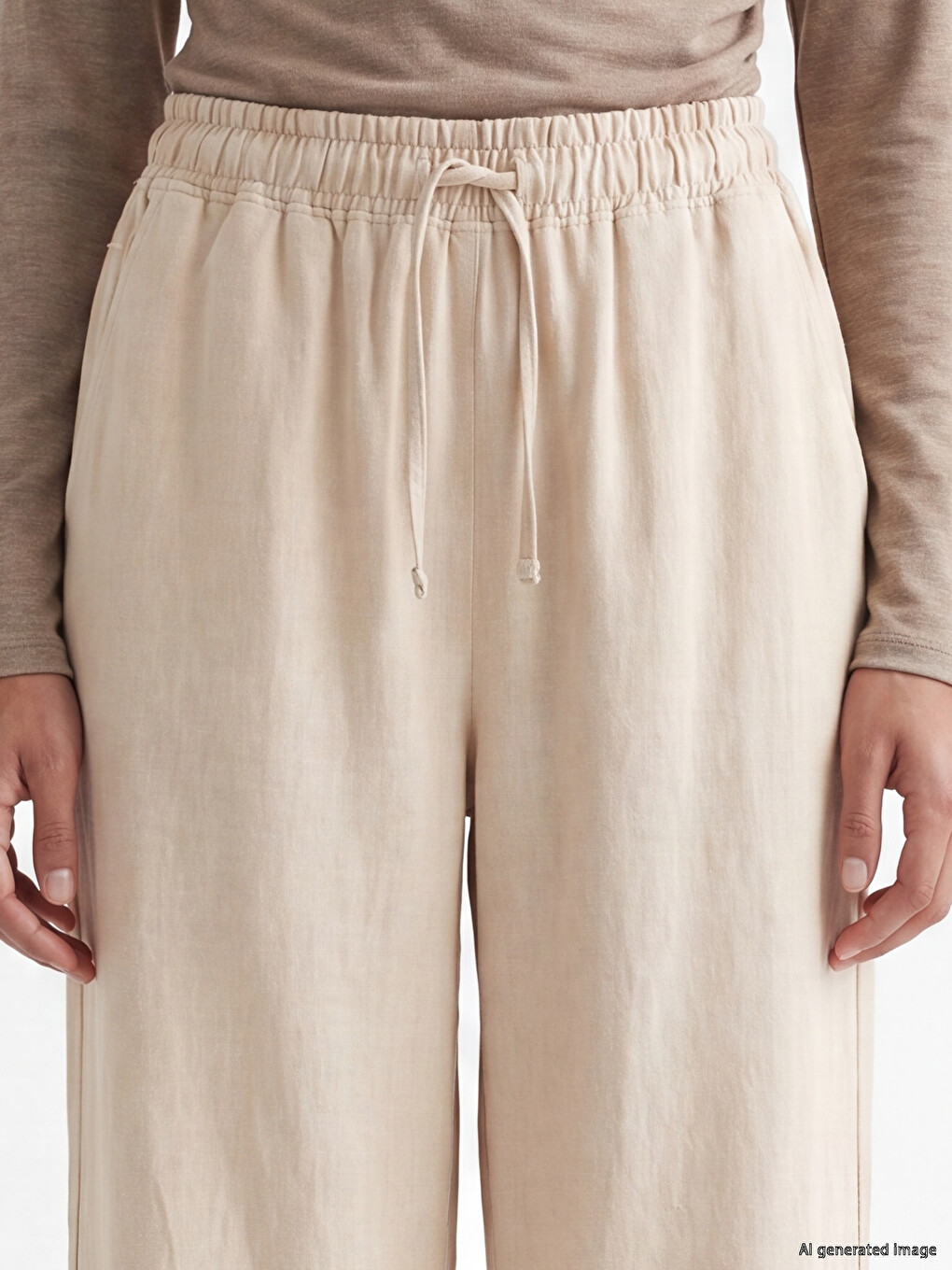 Elastic Waist Linen Blend Women's Trousers-2